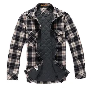 Mens quilted flannel shirts checked long sleeve winter plaid lined shirt