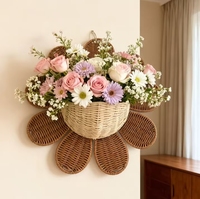 Panier de rangement mural en rotin nordique, adapté à la décoration de la maison et à la décoration de la chambre d'enfant, avec motif tournesol