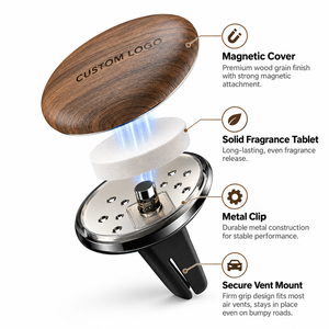 Diffuseurs <span class=keywords><strong>d</strong></span>'<span class=keywords><strong>air</strong></span> pour voitures de haute qualité avec logo personnalisé, dessus en bois, matériau métallique, clip magnétique, parfum longue durée, boîte cylindrique - Product Image 5
