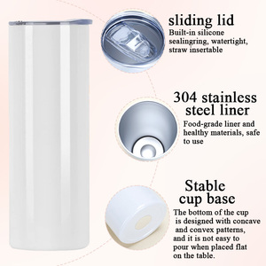 Gobelet isotherme droit et fin en acier inoxydable de 20 oz, vierge pour sublimation, avec paille et base en caoutchouc - Product Image 2