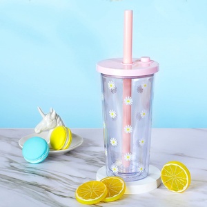 24oz 750ml BPA Free Custom Plastic Tumbler Bubble Tea Bottle <b>Reusable</b> Smoothie <b>Cup</b> <b>with</b> Straw - Product Image 2
