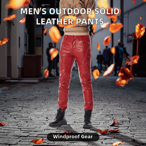 Wholesale Men's Straight Fit Leather Pants Plain Dyed Slight Weight Casual <b>Trousers</b> Waist Logo Fashion Streetwear Pants - Product Image 2