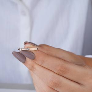 Anillo de banda de diamantes en oro rosa, joyería minimalista para mujer, anillo fino y elegante para compromiso, boda, uso diario y regalos - Product Image 3