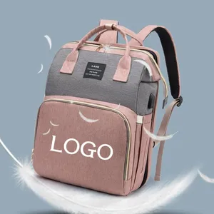 Fashion Logo Custom Travel Bed Mummy Bag with USB large Capacity portage Nappy Baby Care Diaper bag for outdoors