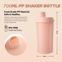 Bouteille de sport PP 700 ml personnalisable avec logo, anti-fuite, pour boisson directe en salle de sport, avec couvercle à grille mélangeuse, compatible lave-vaisselle pour poudre protéinée