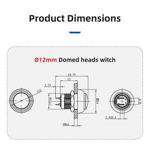 مفاتيح دفع حمراء وخضراء وزرقاء بقبة رأس 12 مفتاح من النايلون مؤقت 1no زر دفع - Product Image 5