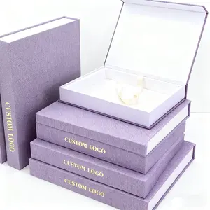 Caja de regalo magnética con cubierta de lino estilo libro, con cinta, personalizable según la demanda - Product Image 1