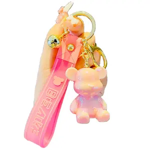 Manufacture Supplier Plastic Kid Pink Key Chains Custom Cute Black Bear Key Chains