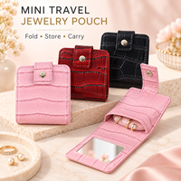 Pochette de voyage miniature de luxe personnalisée pour bijoux, doublure en velours doux, cuir PU gaufré crocodile, organisateur pliable avec miroir et porte-bagues