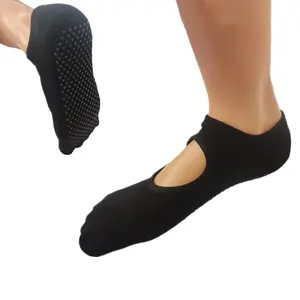 Chaussettes de Yoga antidérapantes antidérapantes avec coussin pour Pilates, Barre, maison pour femmes, coton noir, soins des pieds tricotés d'été