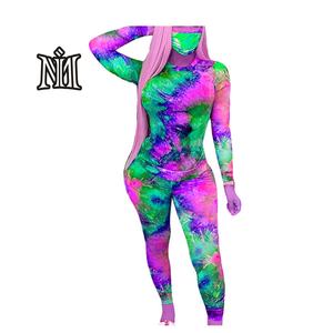Conjunto Deportivo de Invierno para Mujer, Tie Dye, 100% Algodón, Resistente al Viento, Transpirable, Reversible, Sudadera con Cremallera y Top Corto - Product Image 4