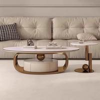 Table basse moderne de luxe en pierre avec rangement et structure en acier inoxydable pour salon et maison