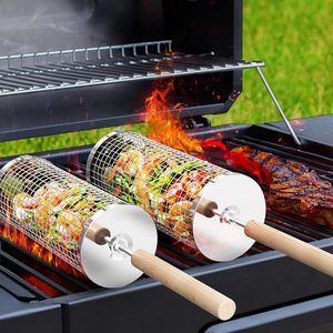 Panier de barbecue rond en acier inoxydable 304 avec roulettes pour grillades en extérieur - Nouveauté 2025 - Product Image 1