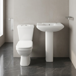 Ensemble WC et lavabo en céramique deux pièces avec piédestal, équipement sanitaire pour salle de bain - Product Image 4