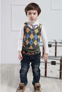 Vêtements pour enfants en gros, t-shirt à manches longues à imprimé 3D à carreaux pour garçons, provenant de Chine - Product Image 4