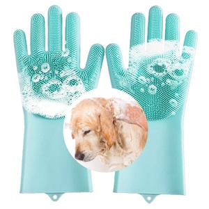 Gants de massage pour animaux de compagnie en silicone réutilisables et écologiques, brosse de toilettage pour nettoyer les poils de chiens et de chats, durable, imperméable, gant de <span class=keywords><strong>lavage</strong></span> - Product Image 1