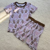 Ensemble de pyjama vintage à manches courtes et imprimé animal en bambou pour nouveau-nés et petites filles, respirant