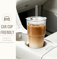 Gobelet en verre de 20 oz en gros d'usine, logo personnalisé OEM ODM, avec couvercle et paille, tasse à café anti-fuite style Ins pour bar, restaurant, maison
