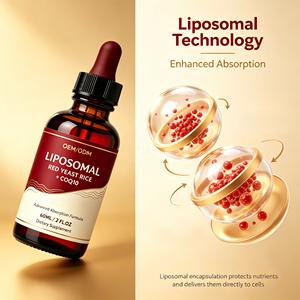 Gouttes liquides de <span class=keywords><strong>levure</strong></span> de riz rouge liposomale OEM avec CoQ10, stérols végétaux de citron bergamote et ail pour soutenir la fonction cardiovasculaire - Product Image 2