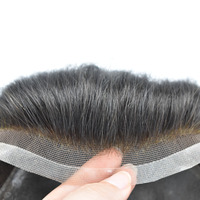Peluca de pelo indio humano CA 100%, pelo Remy de alta calidad, peluca United frontal de encaje para hombre Bio con piel fina y polipiel transparente
