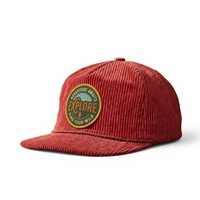 Topi Snapback Corduroy 5 Panel Vintage Sporty dengan Cetak Puff, Bordir Custom, 100% Katun, Pinggiran Datar, Dapat Disesuaikan, Unisex