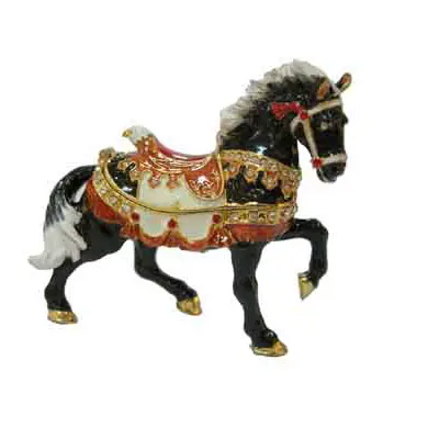 En étain bijou boîte en gros/cheval en métal boîte à bijoux/émail cheval boîte à bijoux