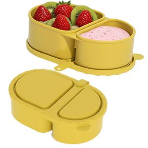 Silicone Foldable 2-Compartment Sauce & Seasoning <b>Box</b> with Lid, Leak-Proof Silicone Snack & Salad <b>Container</b> - Product Image 4