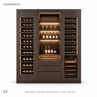 Vinoteca Moderna con Acabado Mate en Chapa de Nogal, Enfriador de Vino Integrado con LED, Sin Tiradores, para Sala de Vinos de Villa de Lujo, Personalizable