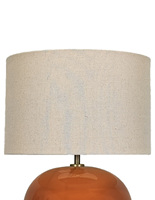 Lampe de table LED en céramique sphérique en terre cuite brillante avec abat-jour en lin beige, éclairage simple et moderne pour salon de style côtier