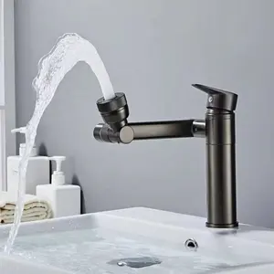Robinet d'eau moderne en laiton multifonctionnel 360 degrés robinet de salle de bains robinet de lavabo noir robinets mélangeurs