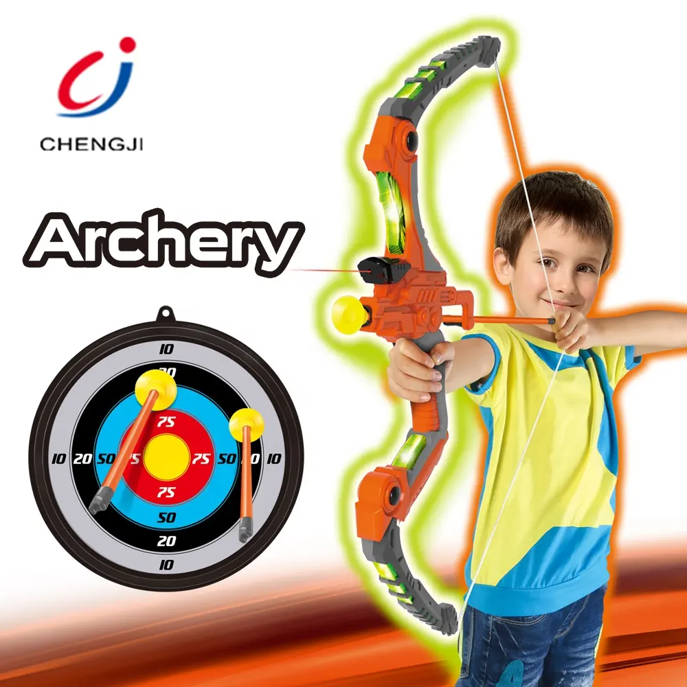 Chengji Boys Sport Shooting Game Flashing LED Light Archery Toy Outdoor Play Recurve Bow and Arrow Set for Kids