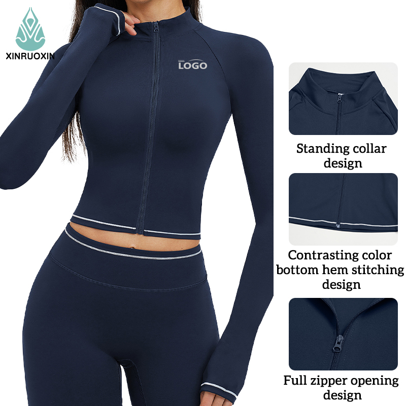 Women's Mock Neck Long Sleeve Workout Top, Breathable Cropped Yoga Shirt with Contrast Trim for Gym