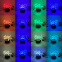 Veilleuse LED 3D Illusion Petite avec Socle Rond Tactile, Lampe Multicolore en Verre Acrylique, Figurine, Coffret Cadeau pour Bureau de Chambre d'Enfant