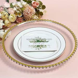 Assiettes de présentation transparentes en <span class=keywords><strong>plastique</strong></span> avec bordure perlée dorée pour décorations de table de mariage - Product Image 4