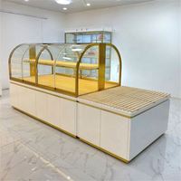 Vitrina Moderna Ecológica Plegable para Panadería, Isla Exhibidora de Pasteles con Vidrio para Pan, Mueble Personalizable para Cafetería