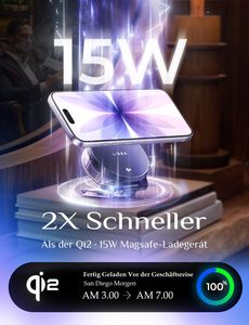 Lisen ที่ชาร์จไร้สายแบบพกพา3 in 1, ที่ชาร์จแบบแม่เหล็กชาร์จเร็วแท่นวางสำหรับ <span class=keywords><strong>iPhone</strong></span> 16 Samsung นาฬิกา S25 airpods เดินทาง - Product Image 3