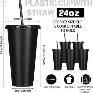 Vasos de Plástico Reutilizables con Tapas y Pajitas, Vasos Personalizados con Logotipo para Café Helado, Vasos de Plástico Negros de 24 oz al por Mayor - Product Image 2