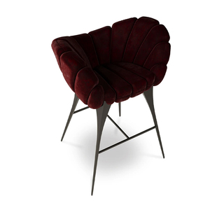 Tabouret de bar en velours haut de gamme, dossier incurvé, revêtement <span class=keywords><strong>rouge</strong></span> <span class=keywords><strong>vin</strong></span>, pieds en métal noir, chaise de bar haut de gamme pour villa, maison - Product Image 2