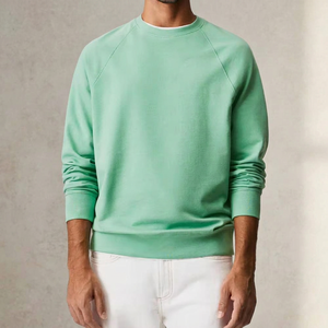 เสื้อสเวตเชิ้ตคอกลมแขนราแกลนสำหรับผู้ชาย สีพื้น ผ้าฝ้ายถัก สวมใส่สบาย ทรงปกติ สีเขียวฤดูใบไม้ร่วง - Product Image 3
