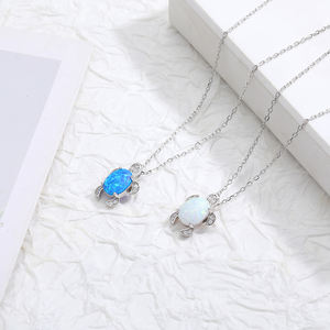 Collar con colgante de tortuga blanca azul OPAL sintético, cadena de caja Vintage de plata, estética tridimensional elegante para mujer - Product Image 4