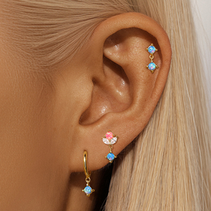 Trendy 18K Gold Plated 925 Sterling <b>Silver</b> Zircon Flower <b>Stud</b> & Hoop <b>Earring</b> <b>Set</b> for Women-Wedding Party Gift - Product Image 5