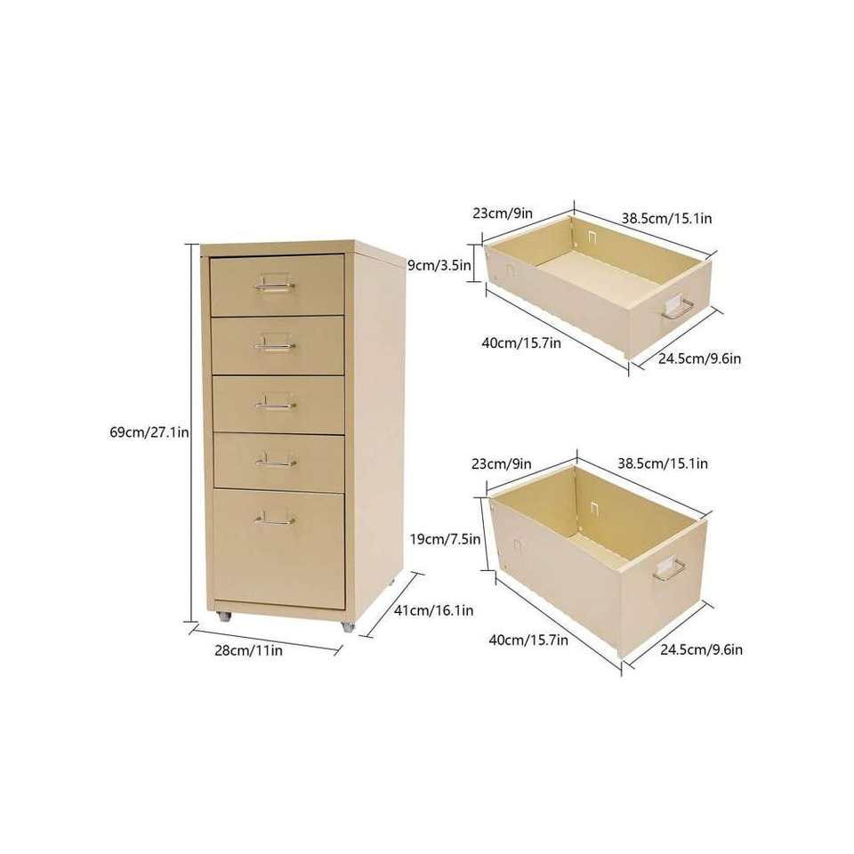 28*41*69cm Movable Storage Cabinet with 5 Drawers Wood Panel Office and Bedroom Filing Cabinets