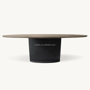 Ferly, nuevo estilo escandinavo japonés, tapa de madera de roble macizo, base de mesa de acero de pino reciclado, mesa de comedor ovalada - Product Image 1