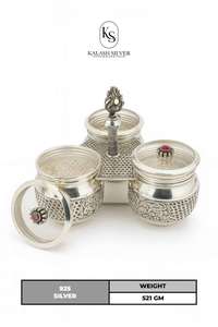 Ensemble de récipients à fruits secs en argent artisanal avec support design, bocaux de rangement de qualité supérieure pour la décoration de la maison, la Pooja et les cadeaux - Product Image 2