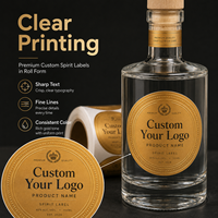 Label Botol Gin Bulat Berlapis Emas Kustom Stiker Tahan Air Logo Kustom untuk Botol Minuman Keras Kaca