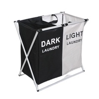 Andeya Beige Noir Pliable Étanche Panier à Linge 2 Compartiments Oxford