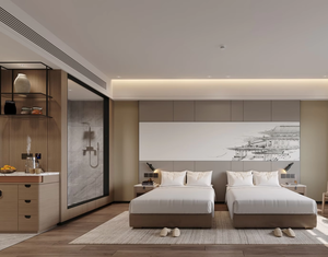Usine directe hôtel de luxe moderne <span class=keywords><strong>chambre</strong></span> ensemble de meubles en bois massif 5 étoiles hôtel standard cadre de lit panneau têt - Product Image 6