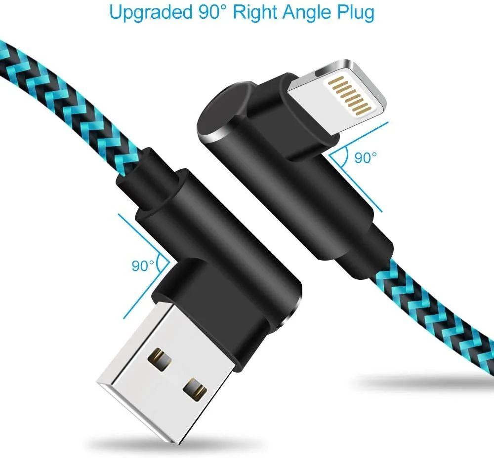 For iPhone Charger Cable 90 Degree Fast Data Cable Nylon Braided Sync date and Charging  for iPhone Xs Max/XS/XR/7Plus/X/8/8Plus