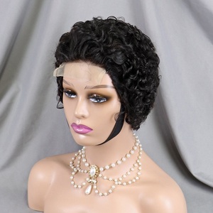 Parrucche Corte Nere in <span class=keywords><strong>Capelli</strong></span> Umani, Taglio Pixie <span class=keywords><strong>Ricci</strong></span> per Donne, Parrucche Bob con Chiusura in Pizzo Trasparente 4x4, Pre-Piumate con Baby Hair - Product Image 5