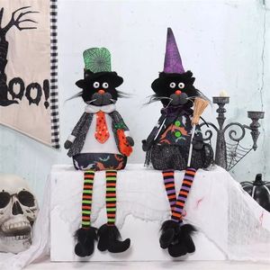 Whimsical Light Up <b>Cat</b> Doll Dangle Legs 2 Pack Festive Black White Stripe <b>Plush</b> Gift Toy - Product Image 3